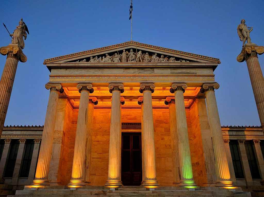 Academy of Athens at night