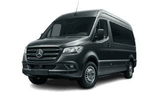 A black 2024 Mercedes-Benz Sprinter Crew Van without background