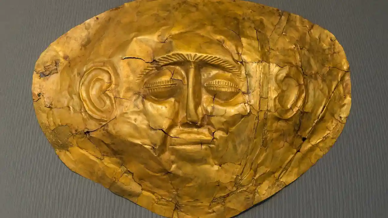 A gold mask from the archaeological site of Mycenae