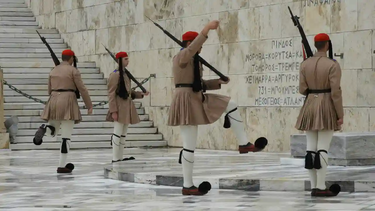 The changing of the guards ceremony at the Greek House of Parliament