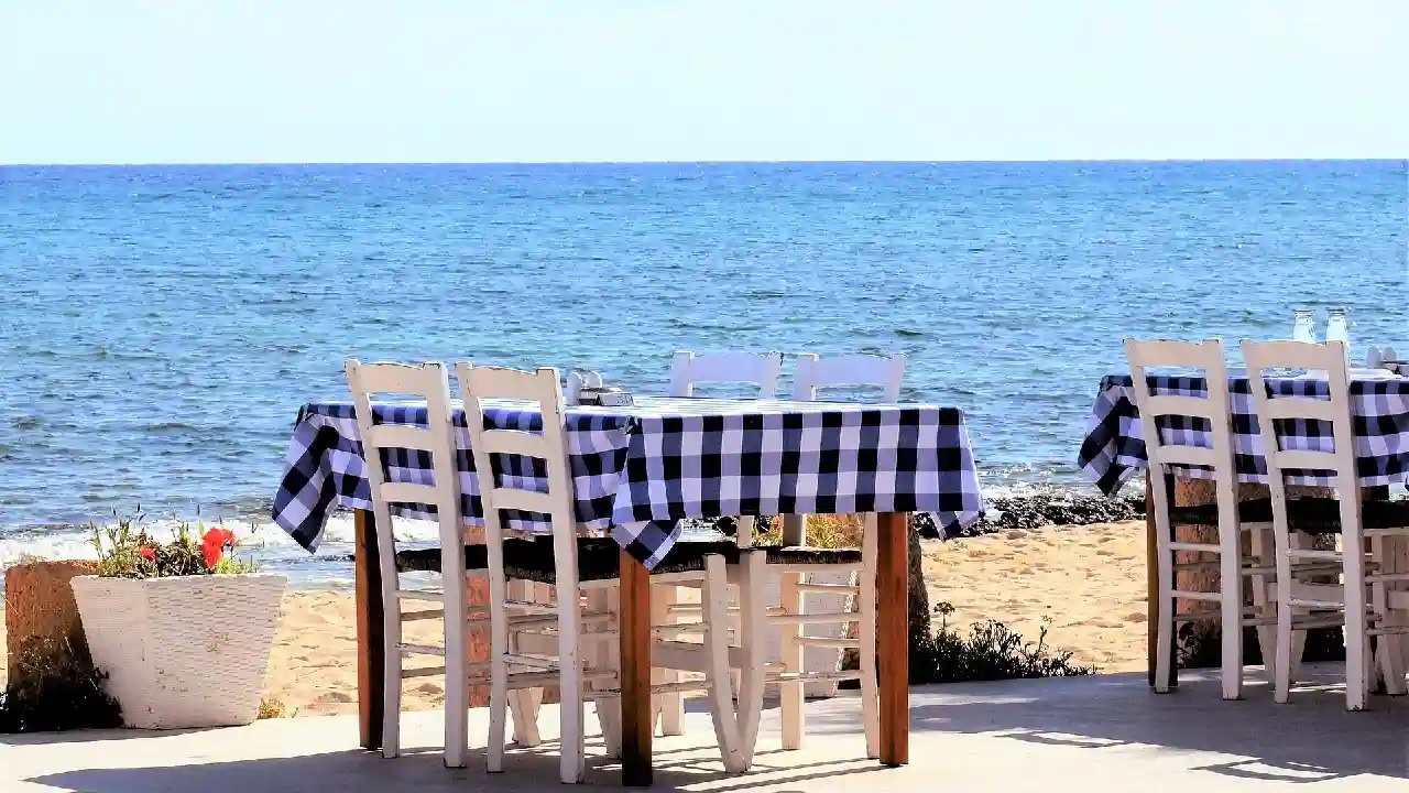 Close-up of a traditional Greek taverna table