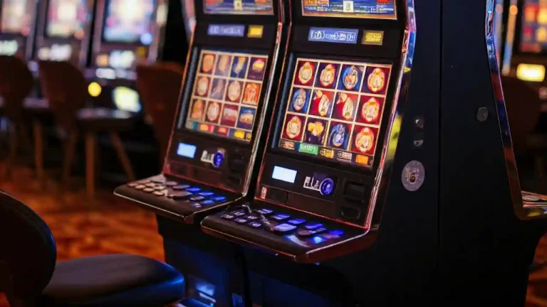 Slot machines lining the casino floor, a popular attraction for visitors to Athens, Greece.