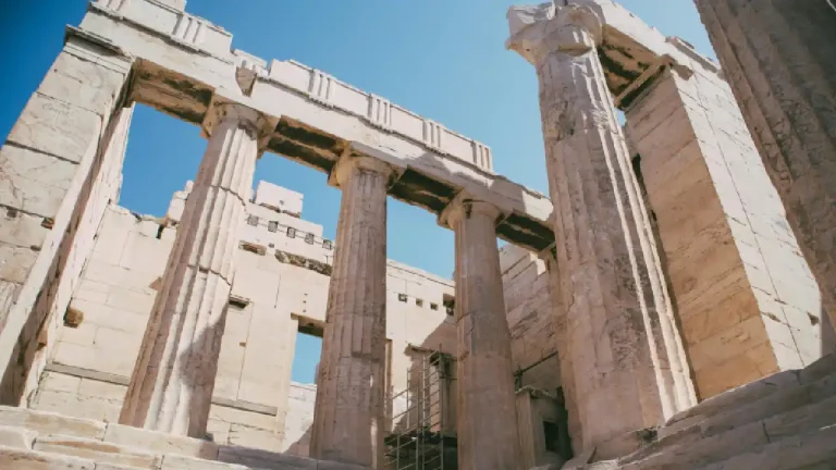 Propylaea Athens entrance to Acropolis under blue sky