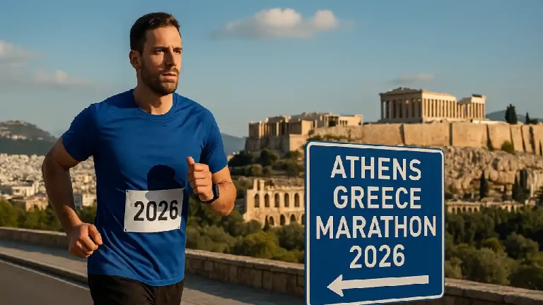 Male marathon runner in blue shirt with bib number 2026