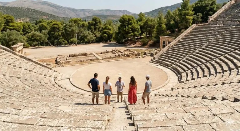 View of the iconic Ancient Theatre of Epidaurus in Greece,