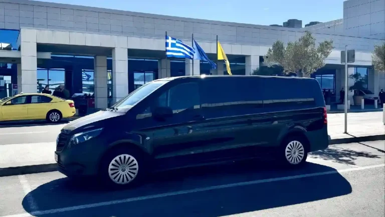 Private Mercedes minivan from Athens Airport for cruise transfer to Piraeus Port terminals with luggage space for families and groups.